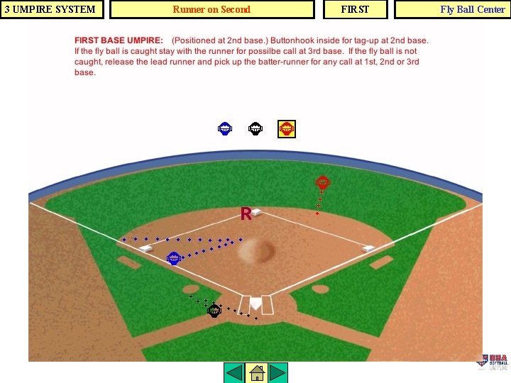 3 UMPIRE SYSTEM Runner on Second FIRST Fly Ball Center 