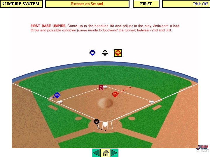 3 UMPIRE SYSTEM Runner on Second FIRST Pick Off 