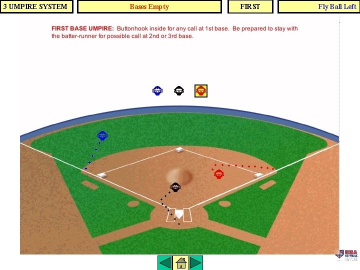 3 UMPIRE SYSTEM Bases Empty FIRST Fly Ball Left 