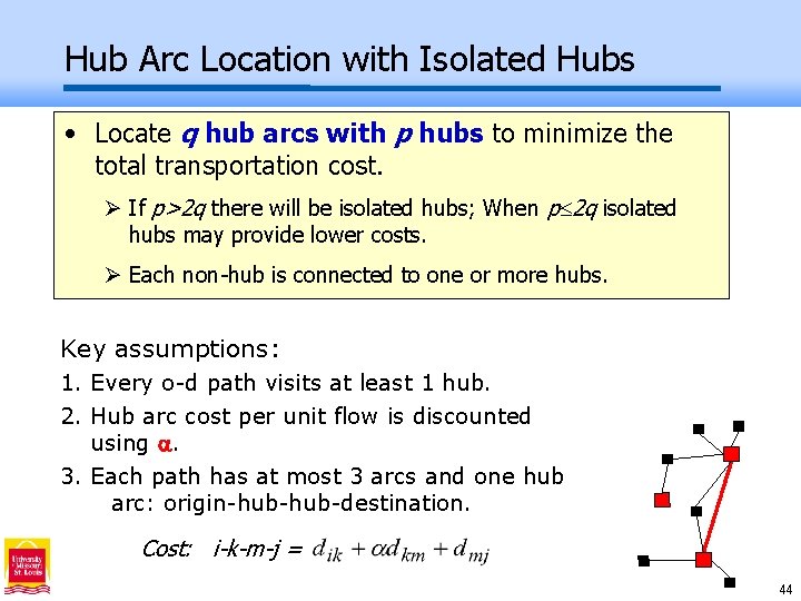 Hub Arc Location with Isolated Hubs • Locate q hub arcs with p hubs