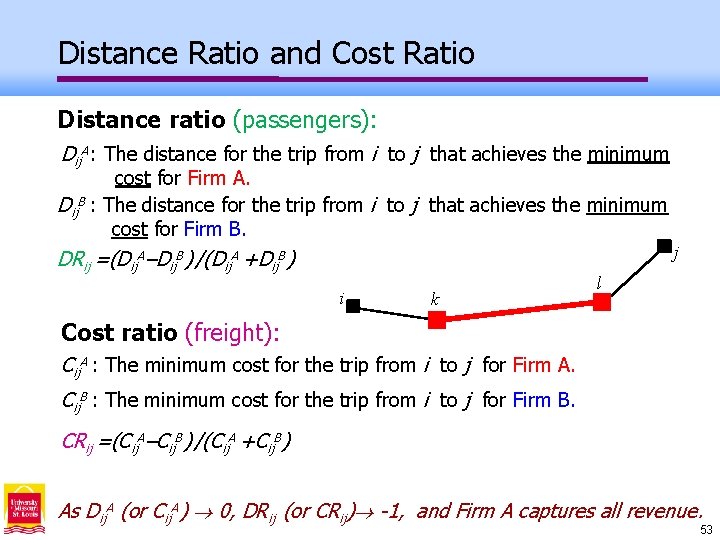 Distance Ratio and Cost Ratio Distance ratio (passengers): Dij. A: The distance for the