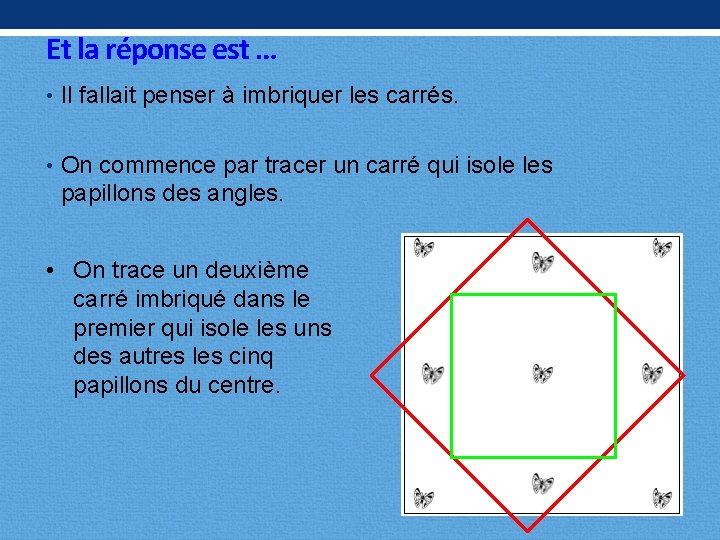 Et la réponse est … • Il fallait penser à imbriquer les carrés. •