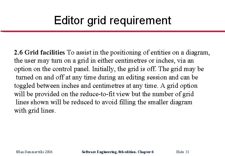 Editor grid requirement 2. 6 Grid facilities To assist in the positioning of entities