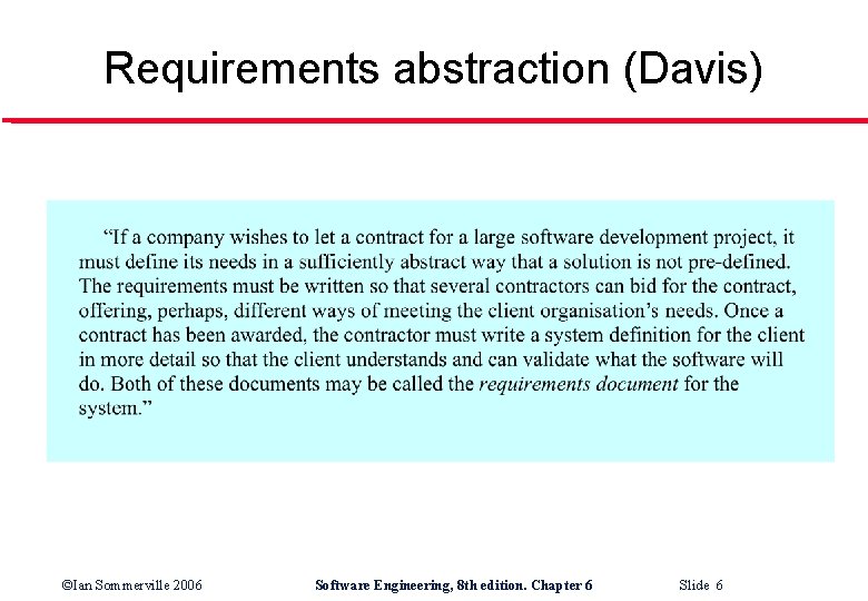 Requirements abstraction (Davis) ©Ian Sommerville 2006 Software Engineering, 8 th edition. Chapter 6 Slide