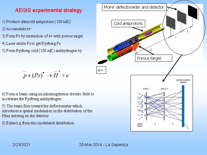 Moire’ deflectometer and detector AEGIS experimental strategy 1) Produce ultracold antiprotons (100 m. K) Moire’ deflectometer and detector AEGIS experimental strategy 1) Produce ultracold antiprotons (100 m. K)