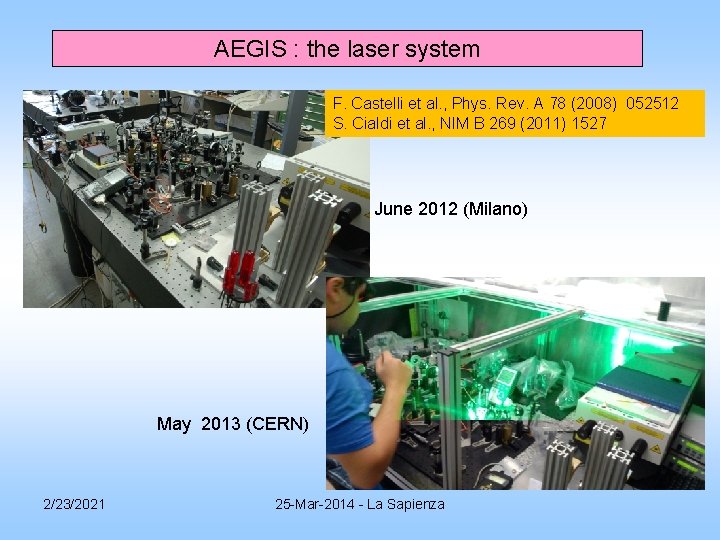 AEGIS : the laser system F. Castelli et al. , Phys. Rev. A 78 AEGIS : the laser system F. Castelli et al. , Phys. Rev. A 78