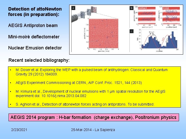 Detection of atto. Newton forces (in preparation): AEGIS Antiproton beam Mini-moirè deflectometer Nuclear Emusion Detection of atto. Newton forces (in preparation): AEGIS Antiproton beam Mini-moirè deflectometer Nuclear Emusion