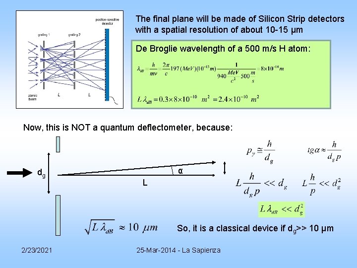 The final plane will be made of Silicon Strip detectors with a spatial resolution The final plane will be made of Silicon Strip detectors with a spatial resolution