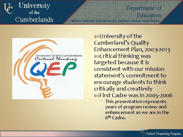 UC University of the Cumberlands Departmentof of. Education Department of Education Departmentof of. Education