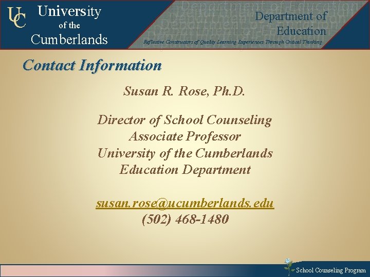 UC University of the Cumberlands Departmentof of. Education Department of Education Departmentof of. Education