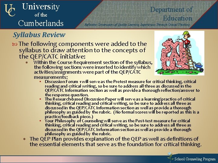 UC University of the Cumberlands Syllabus Review Departmentof of. Education Department of Education Departmentof