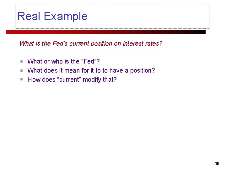 Real Example What is the Fed’s current position on interest rates? What or who