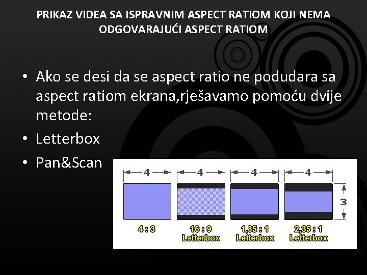 PRIKAZ VIDEA SA ISPRAVNIM ASPECT RATIOM KOJI NEMA ODGOVARAJUĆI ASPECT RATIOM • Ako se