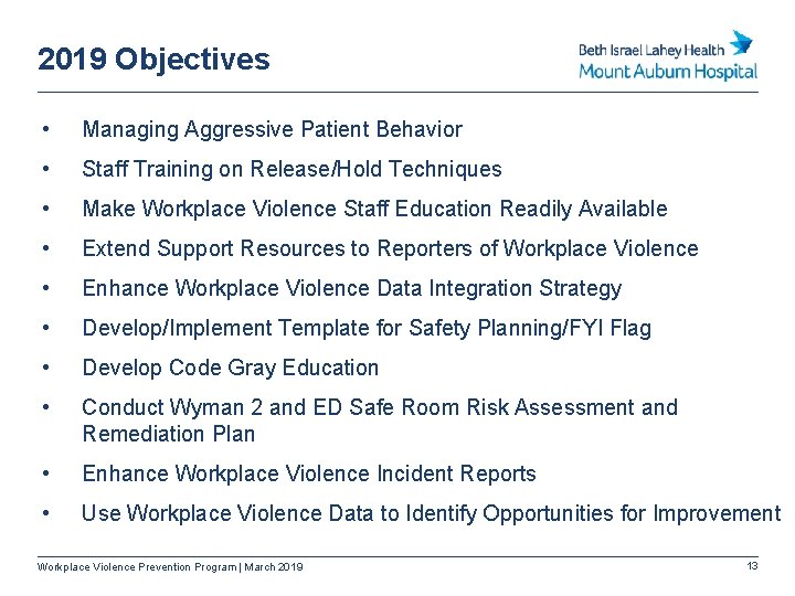 2019 Objectives • Managing Aggressive Patient Behavior • Staff Training on Release/Hold Techniques •
