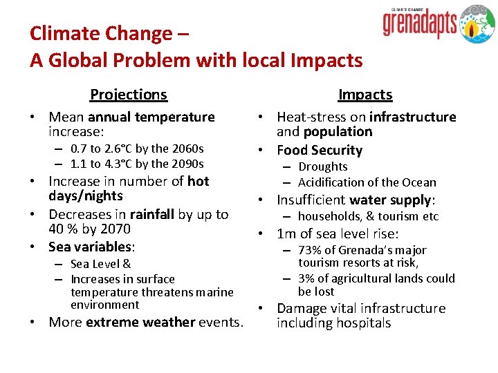 Climate Change – A Global Problem with local Impacts Projections • Mean annual temperature