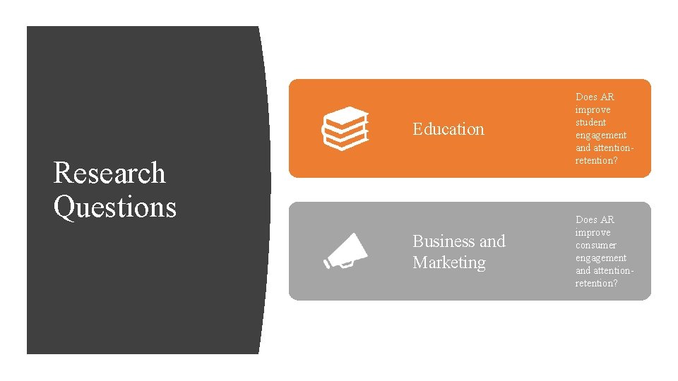 Education Does AR improve student engagement and attentionretention? Business and Marketing Does AR improve