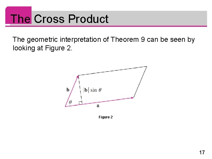 The Cross Product The geometric interpretation of Theorem 9 can be seen by looking The Cross Product The geometric interpretation of Theorem 9 can be seen by looking