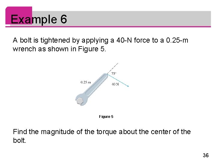 Example 6 A bolt is tightened by applying a 40 -N force to a Example 6 A bolt is tightened by applying a 40 -N force to a