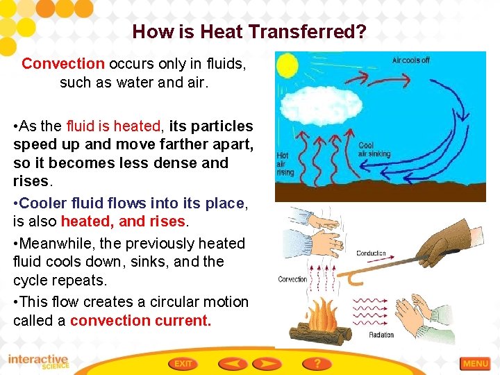 How is Heat Transferred? Convection occurs only in fluids, such as water and air.