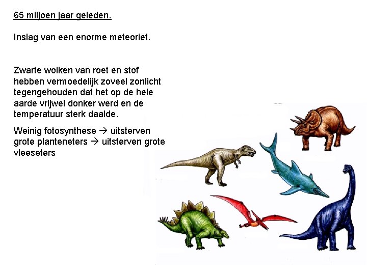 65 miljoen jaar geleden. Inslag van een enorme meteoriet. Zwarte wolken van roet en 65 miljoen jaar geleden. Inslag van een enorme meteoriet. Zwarte wolken van roet en