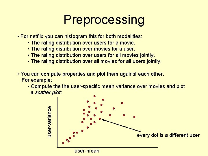 Preprocessing • For netflix you can histogram this for both modalities: • The rating