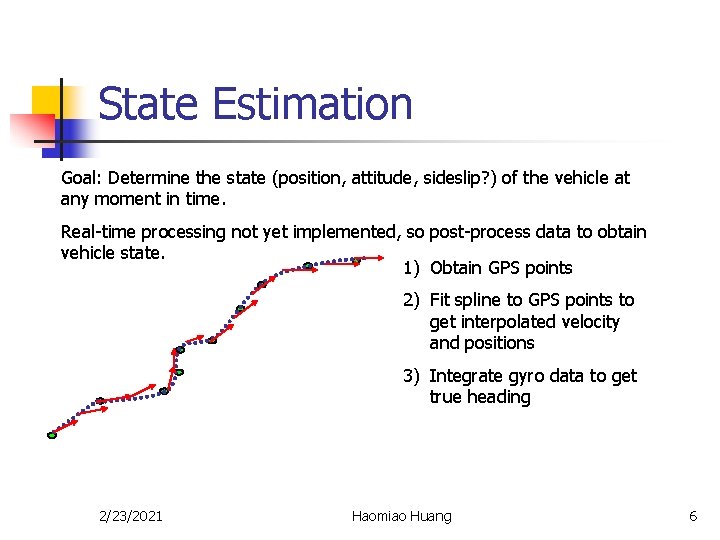 State Estimation Goal: Determine the state (position, attitude, sideslip? ) of the vehicle at