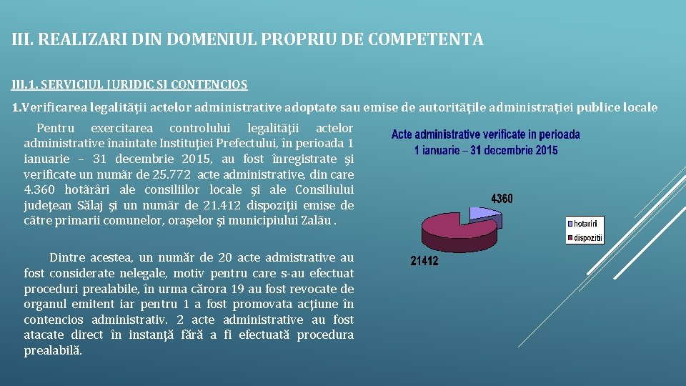 III. REALIZARI DIN DOMENIUL PROPRIU DE COMPETENTA III. 1. SERVICIUL JURIDIC SI CONTENCIOS 1.