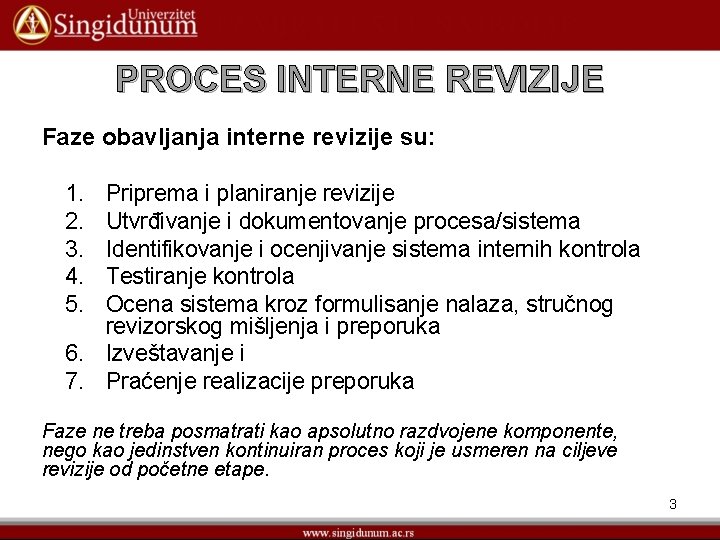 PROCES INTERNE REVIZIJE Faze obavljanja interne revizije su: 1. 2. 3. 4. 5. Priprema