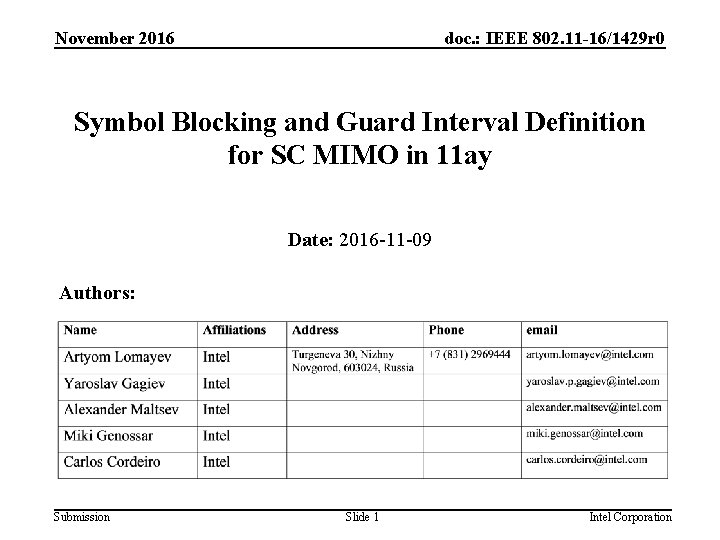 November 2016 doc. : IEEE 802. 11 -16/1429 r 0 Symbol Blocking and Guard
