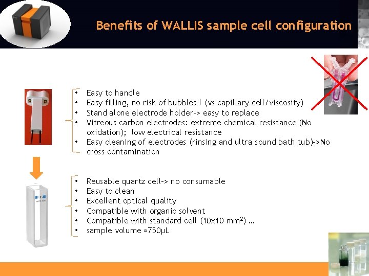 Benefits of WALLIS sample cell configuration • • • Easy to handle Easy filling,