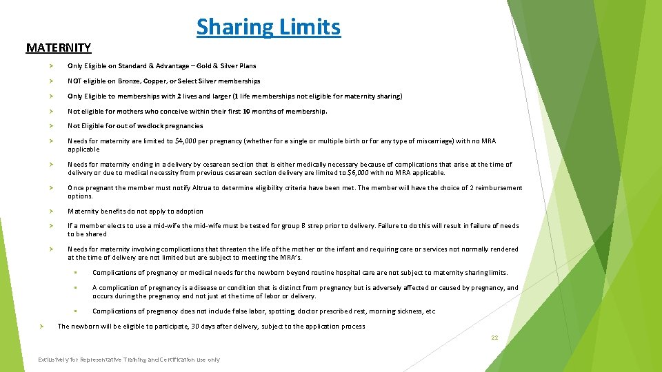 MATERNITY Sharing Limits Only Eligible on Standard & Advantage – Gold & Silver Plans