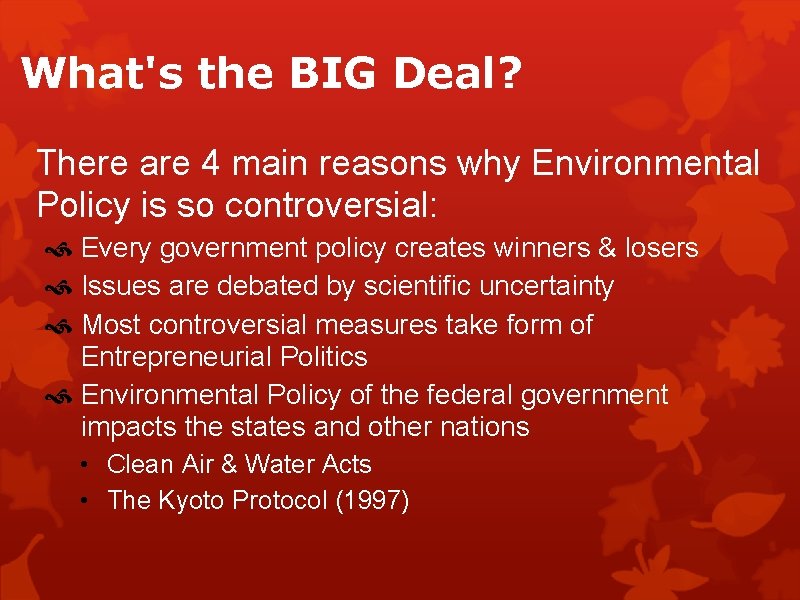 What's the BIG Deal? There are 4 main reasons why Environmental Policy is so