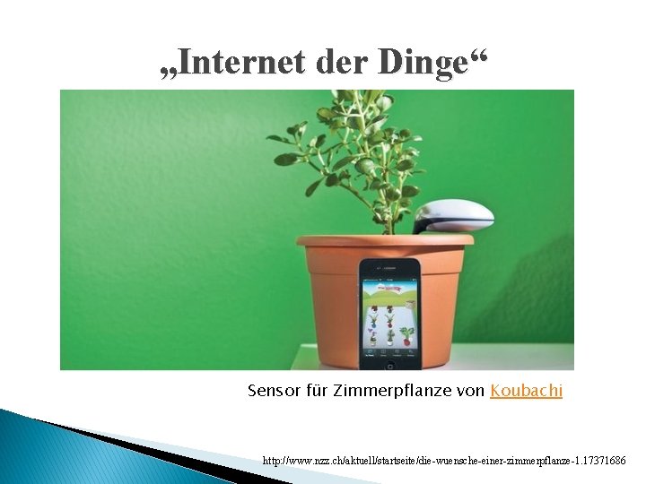 „Internet der Dinge“ Sensor für Zimmerpflanze von Koubachi http: //www. nzz. ch/aktuell/startseite/die-wuensche-einer-zimmerpflanze-1. 17371686 