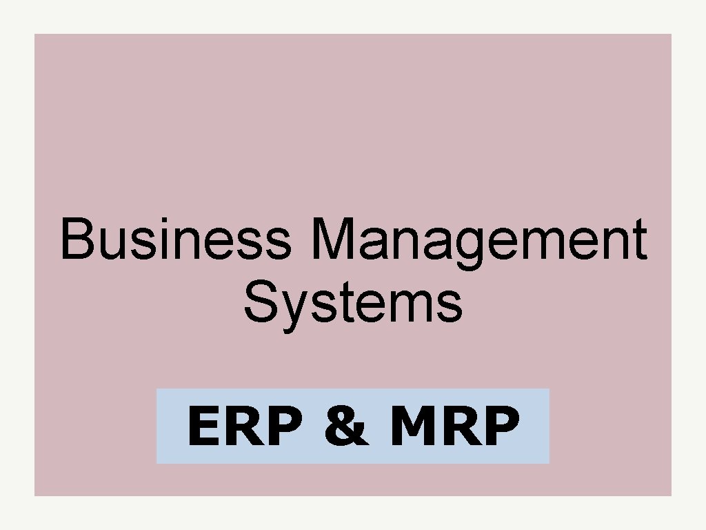 Business Management Systems ERP & MRP 