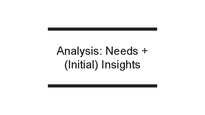 Analysis: Needs + (Initial) Insights 