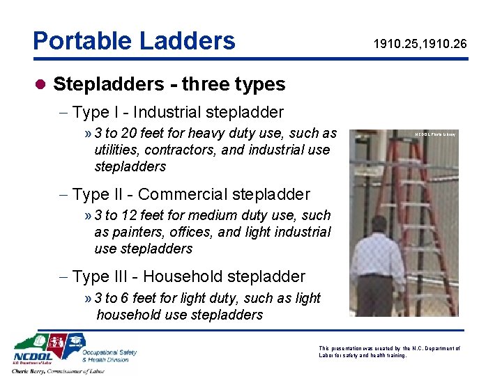 Portable Ladders 1910. 25, 1910. 26 l Stepladders - three types - Type I