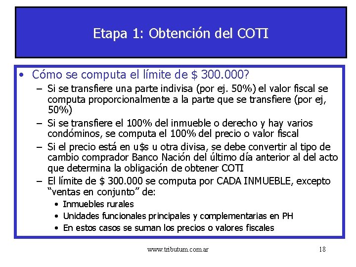 Etapa 1: Obtención del COTI • Cómo se computa el límite de $ 300.