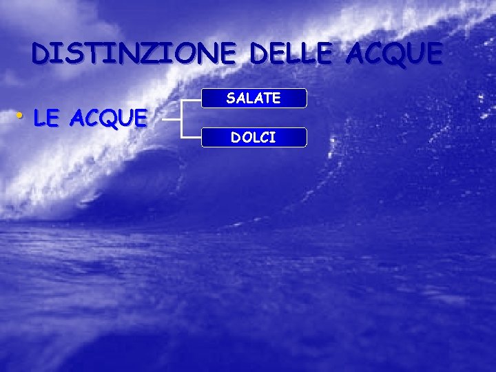DISTINZIONE DELLE ACQUE • LE ACQUE SALATE DOLCI 