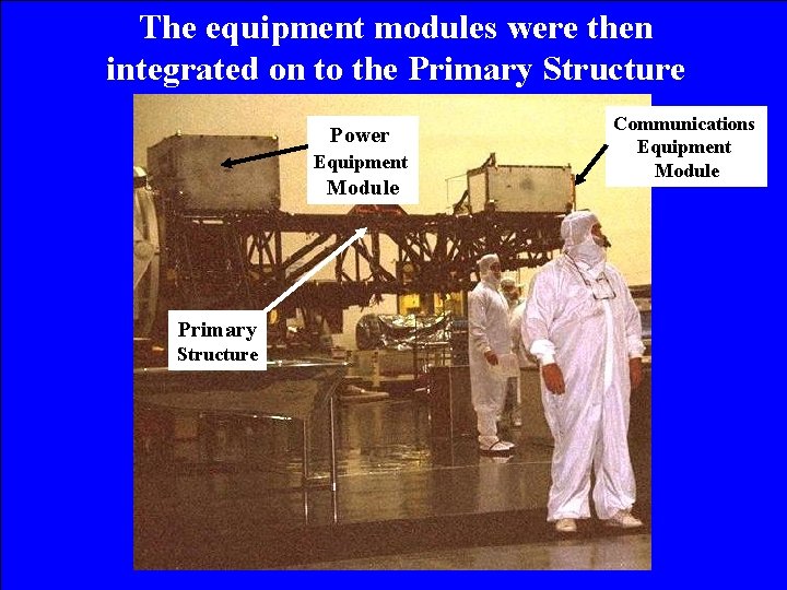 The equipment modules were then integrated on to the Primary Structure Power Equipment Module