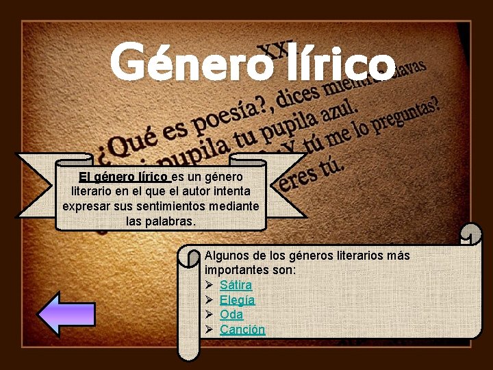 Género lírico El género lírico es un género literario en el que el autor