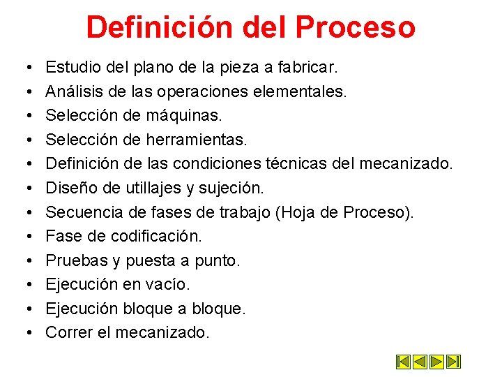 Definición del Proceso • • • Estudio del plano de la pieza a fabricar. Definición del Proceso • • • Estudio del plano de la pieza a fabricar.