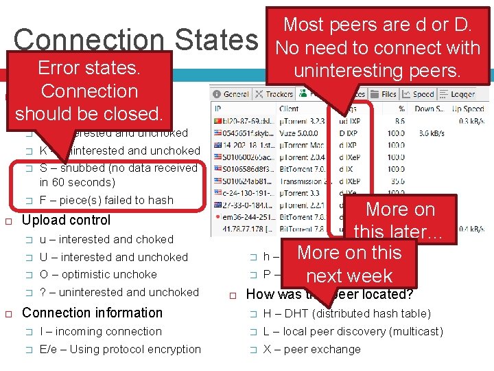 Connection States Error states. Connection Download control � d – interested and choked should