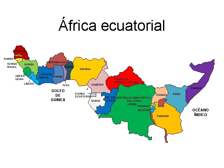 África ecuatorial SENEGAL GAMBIA GUINEA BISSAU GUINEA SIERRA LEONA LIBERIA BURKINA-FASSO BENIN NIGERIA COSTA