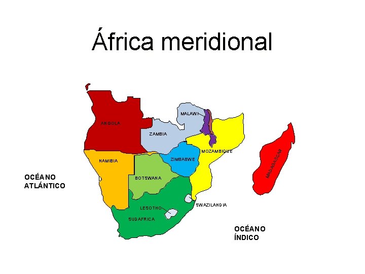 África meridional MALAWI ANGOLA ZAMBIA OCÉANO ATLÁNTICO MA DA GA SC ZIMBABWE NAMIBIA BOTSWANA