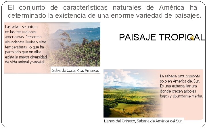 El conjunto de características naturales de América ha determinado la existencia de una enorme