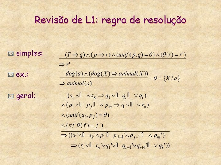 Revisão de L 1: regra de resolução * simples: * ex. : * geral: