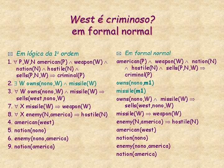 West é criminoso? em formal normal * Em lógica da 1 a ordem 1.