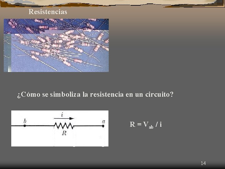 Resistencias ¿Cómo se simboliza la resistencia en un circuito? R = Vab / i