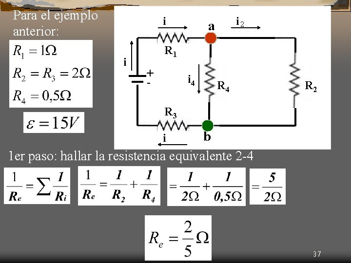 Para el ejemplo anterior: i i i 2 a R 1 + - R