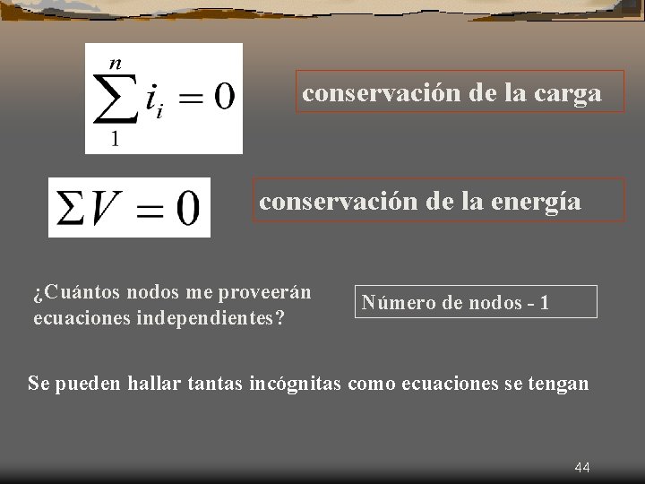 conservación de la carga conservación de la energía ¿Cuántos nodos me proveerán ecuaciones independientes?